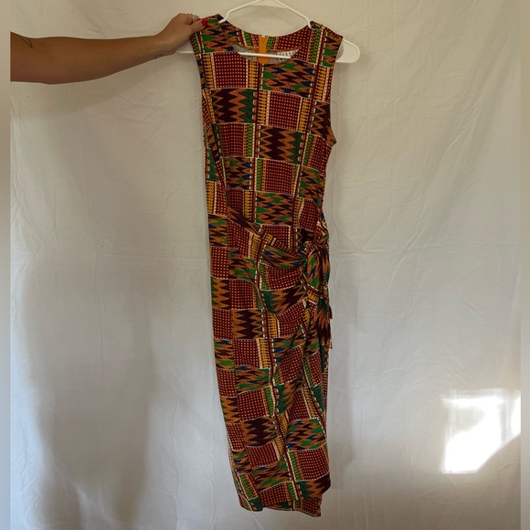 Vintage 90s Abstract Tie Waist Midi Dress - Picture 5 of 7